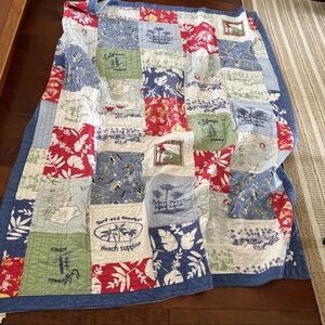 Pottery Barn Kids Island Surf Beach Aloha Twin Patchwork Quilt and Sham.